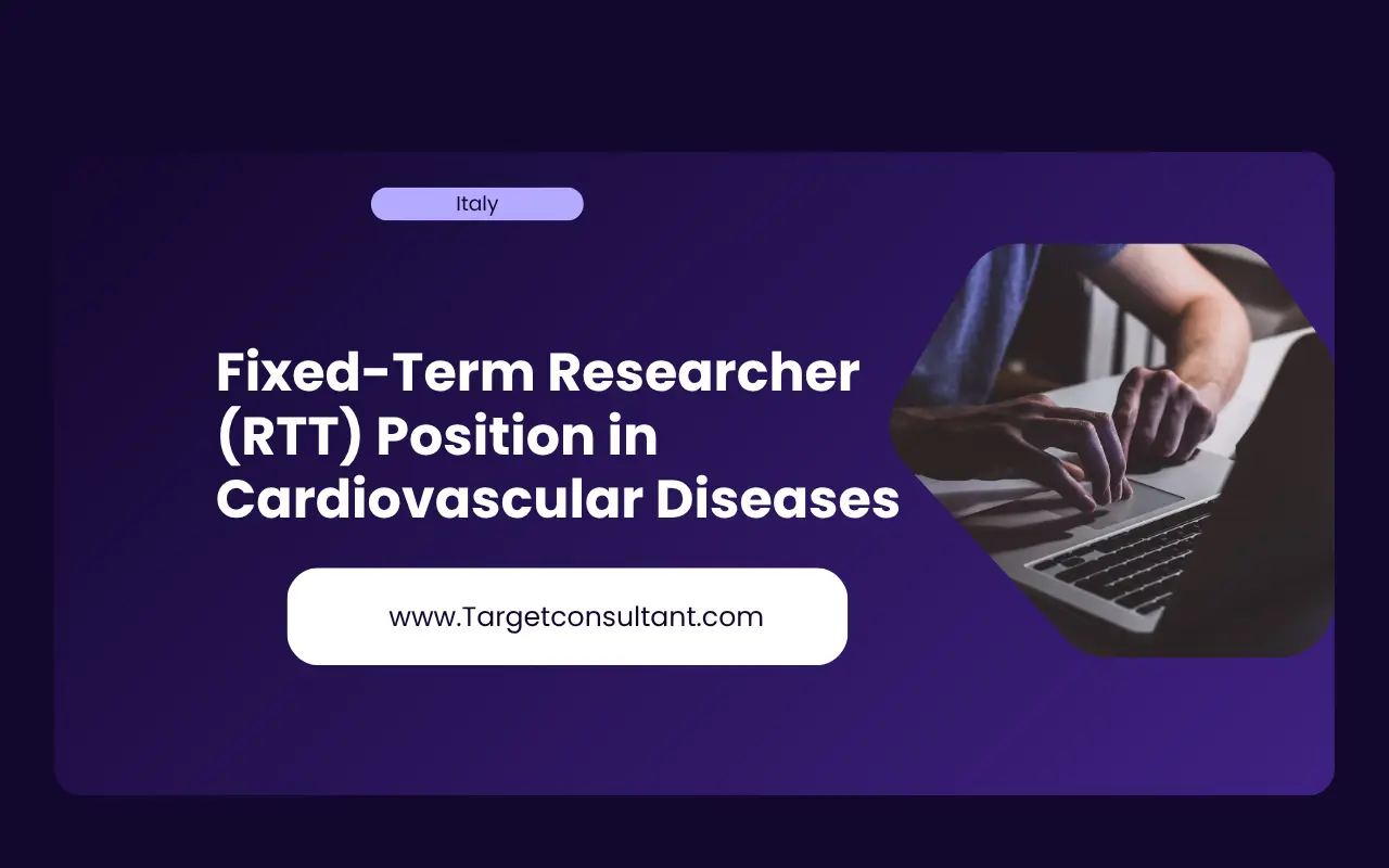 Illustration of a cardiovascular researcher in a modern lab at Humanitas University, applying for RTT position under MEDS-07/B scientific sector in Italy 2025