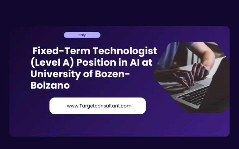 Illustration of a technologist working on AI algorithms in a modern lab at Free University of Bozen-Bolzano, applying for fixed-term Level A position under Decree 1492/2025